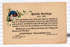 YULETIDE GREETINGS - STEPHENS TRANSFER CO, DALLAS TX  - 1921-22