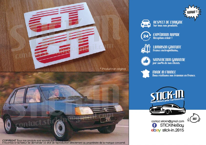 205 GT 2 Autocollants Stickers Monogramme TOUS COLORIS