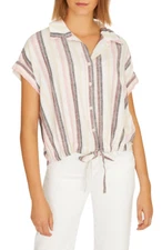 SANCTUARY Borrego Striped Tie Front Button-Up Top Size XL
