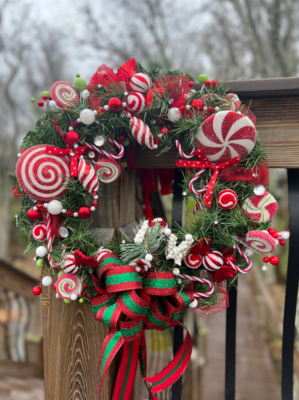 Christmas Candy Theme Wreath Peppermint Candy Sticks With Matching