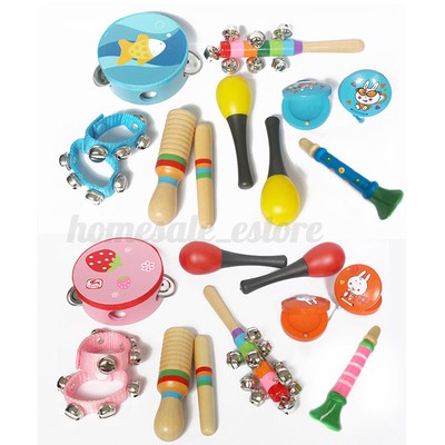 10pcs Wooden Toddler Musical Percussion Kit Xylophone 