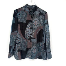 Citron Santa Monica Jacket Womens M Silk Floral Asian Medallion Blue Boho