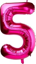 36" HUGE shiny HOT PINK NUMBER 5 BALLOON - 5th birthday GIRL anniversary PARTY