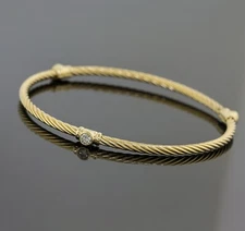David Yurman 3 Diamond Station Cable Bangle Bracelet 18K Yellow Gold