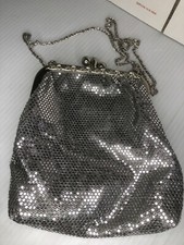 Vintage Lumered Silver Mesh Purse Handbag W/ Shoulder Strap