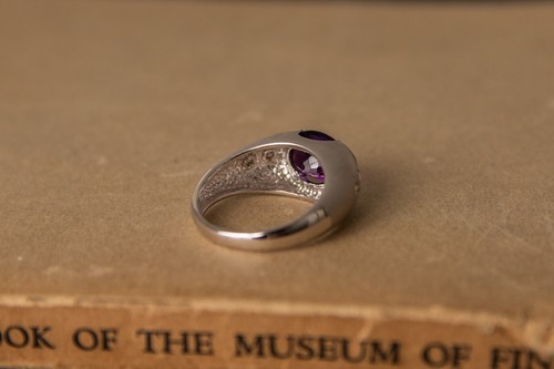 14K Weißgold Amethyst und Diamant Chip Ring, Größe 7 - Bild 4 von 4
