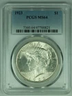 1923 Peace Silver $1 Dollar Coin PCGS MS 64 (17) L