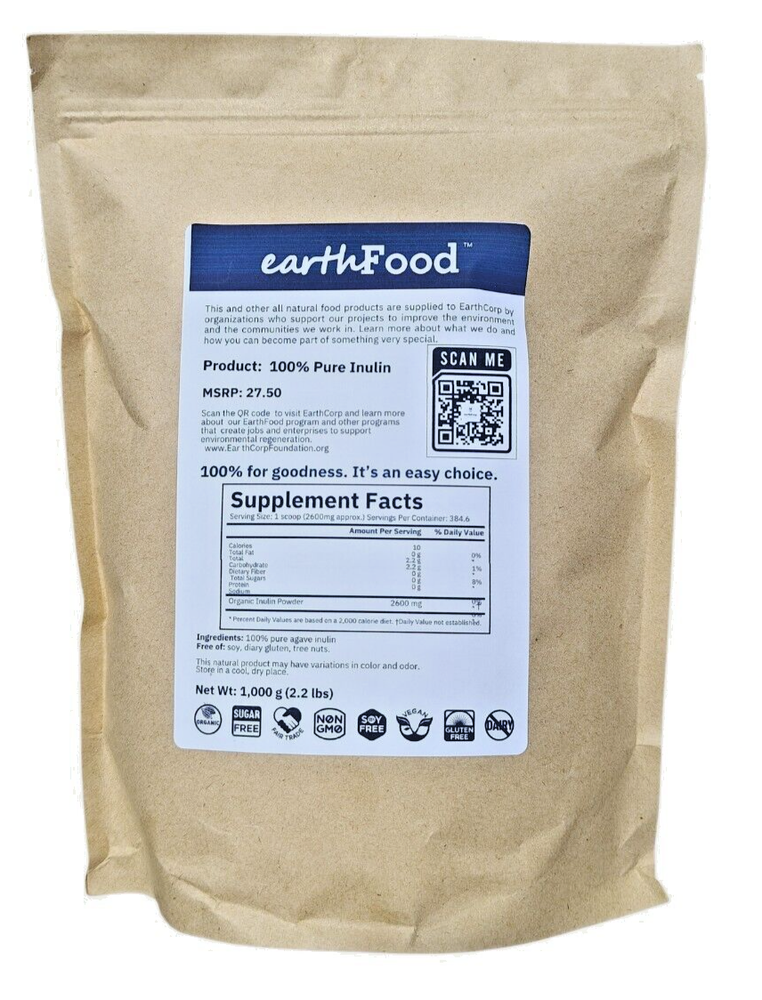 EarthFood Inulin Powder 1kg 100% Pure with COA Bulk Options Available