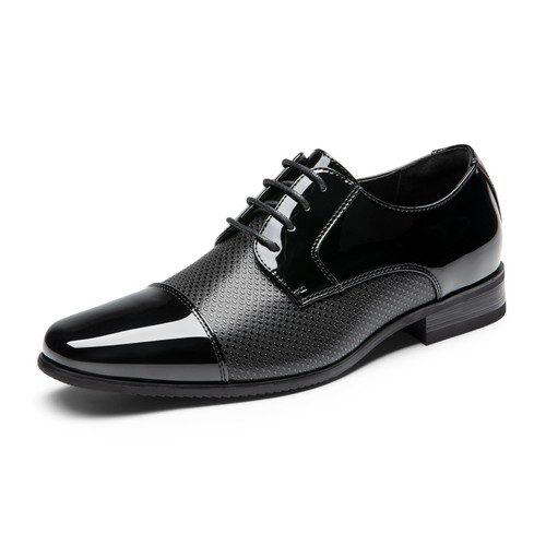 Men's Patent Vegan Leather Tuxedo Dress Shoes Formal Lightweight Oxfords - Picture 11 of 22