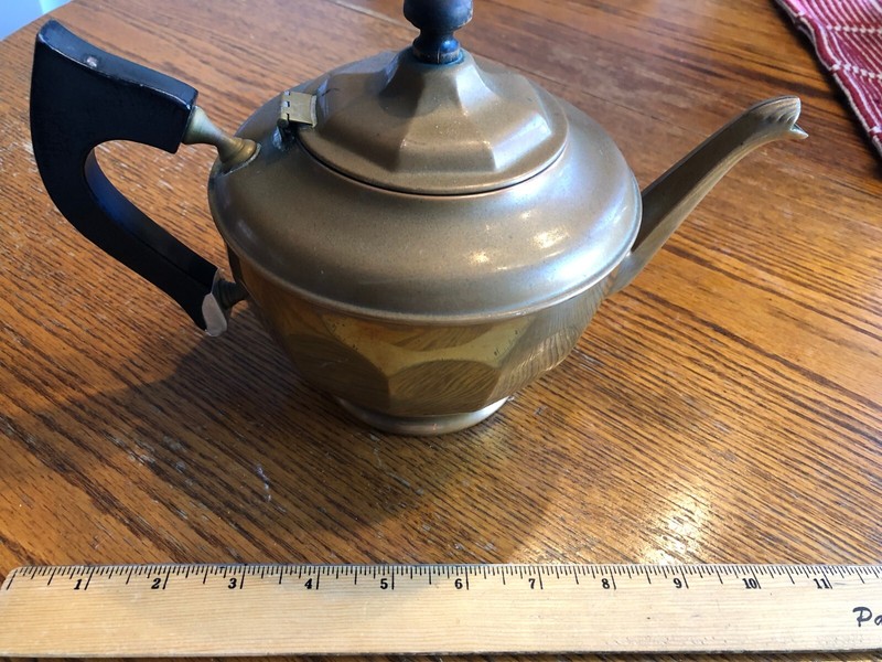 ANTIQUE MANNING BOWMAN COPPER TEA KETTLE MERIDEN CT  WOOD HANDLE