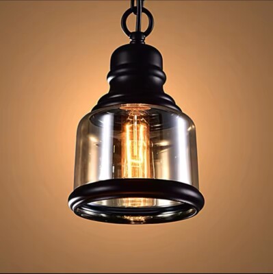 Vintage Loft Pendelleuchte Industrie Stil Braunglas Lampe Leiste Retro