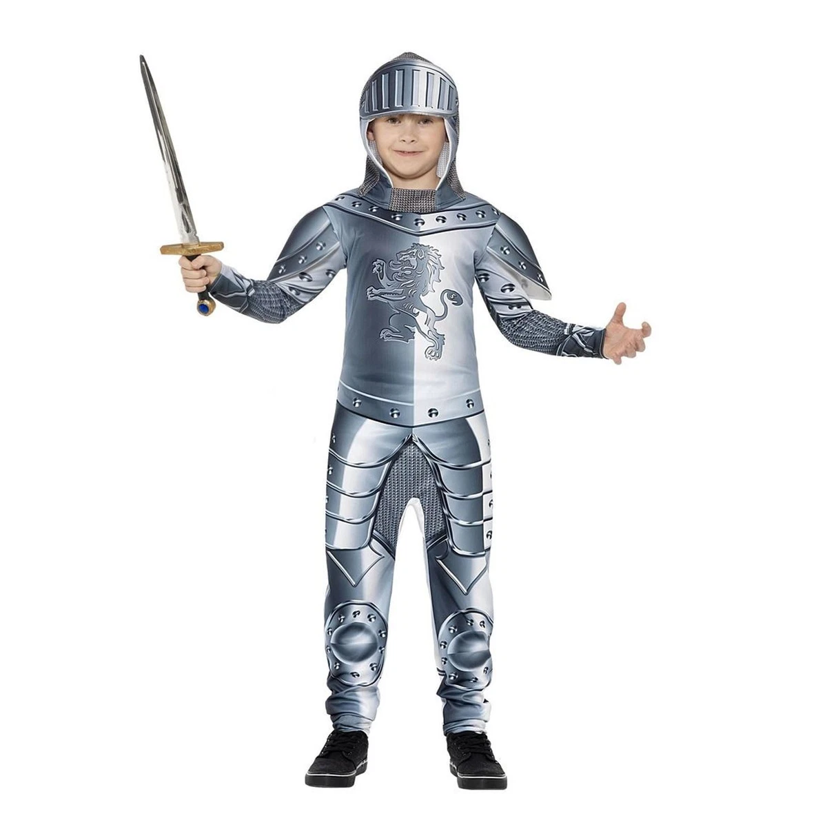 Kids Medieval Knight Costume Childs Suit of Armour Fancy Dress Book Day Set