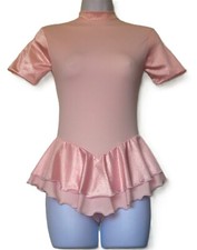 Girls Ice Skating Dress-L-Soft Pink-Short Sleeves-Mock Neck-Keyhole Back-New