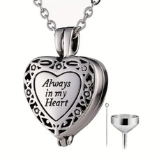 NEW Always in My Heart Locket Urn Necklace Cremation Ashes, Stainless Steel, USA