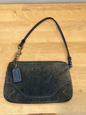 Vintage Coach Signature C Small Gray Suede Wristlet Zipper Pouch w