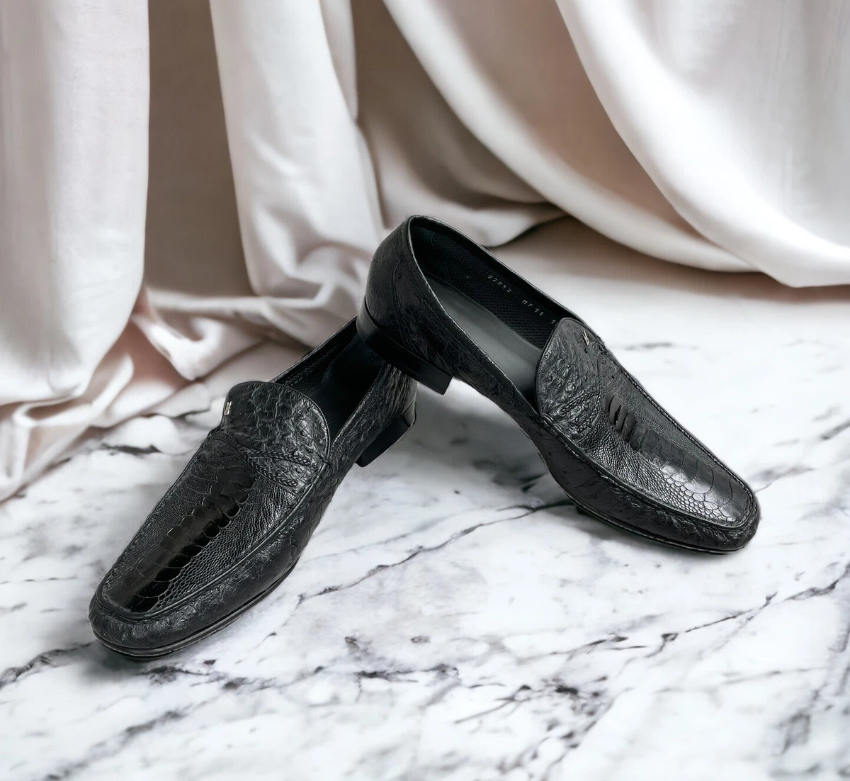 Moreschi Black Suede Penny Loafers Croc Style Strap Vibram Sole Italy Size 10 Moreschi M Casual Shoes for Men for sale | eBay main image 4