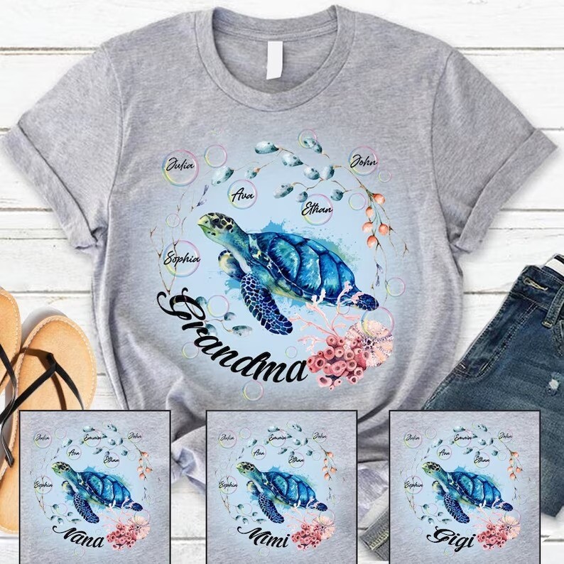 Personalized Grandma Turtle T-Shirt, Custom Grandma Shirt with Turtle Grandkids,