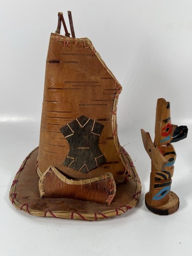 Vintage Holz Kanu Tipi Totempfahl Modell Ojibwa Crafts Canada - Bild 6 von 12