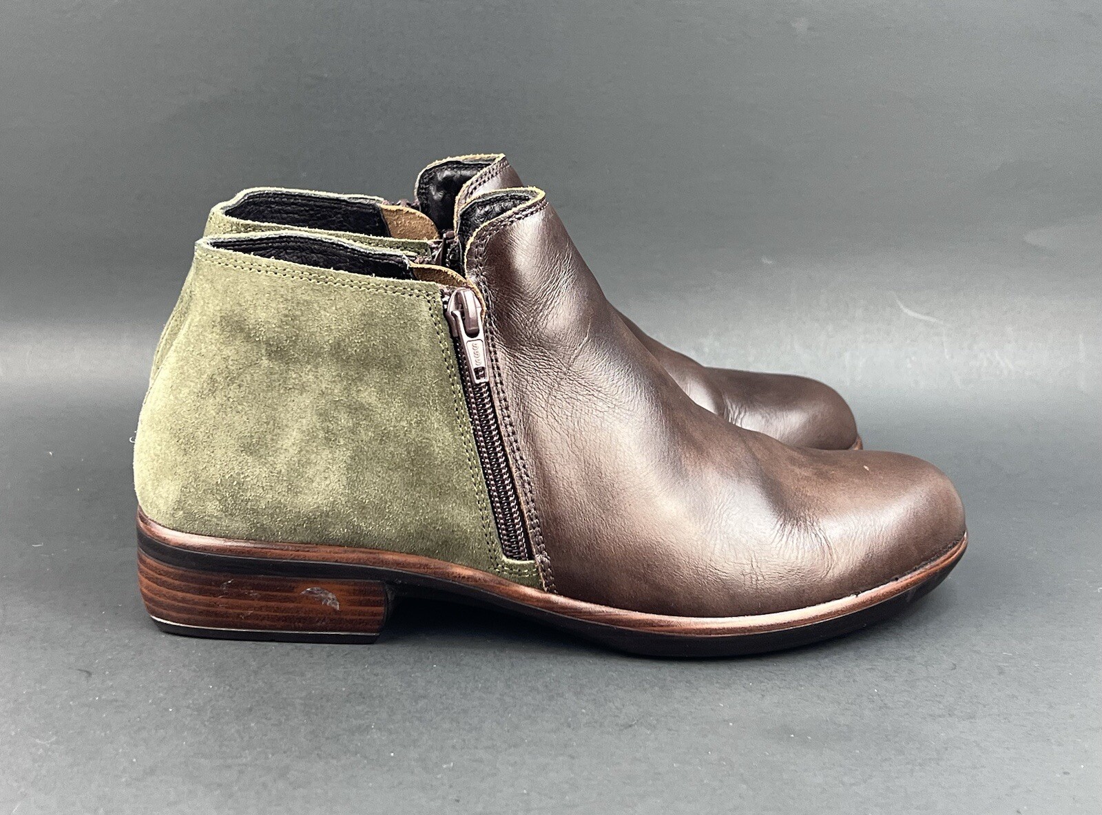 Naot Helm Ankle Boots Brown Dark Green Women's Size US EUR