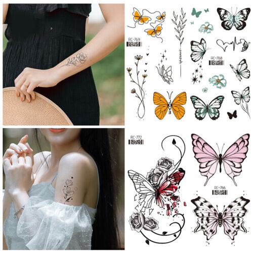 ♥ Kwiaty Motyl Wodoodporny Tymczasowy Tatuaż Flash Naklejka Body Art Fa - Zdjęcie 1 z 35