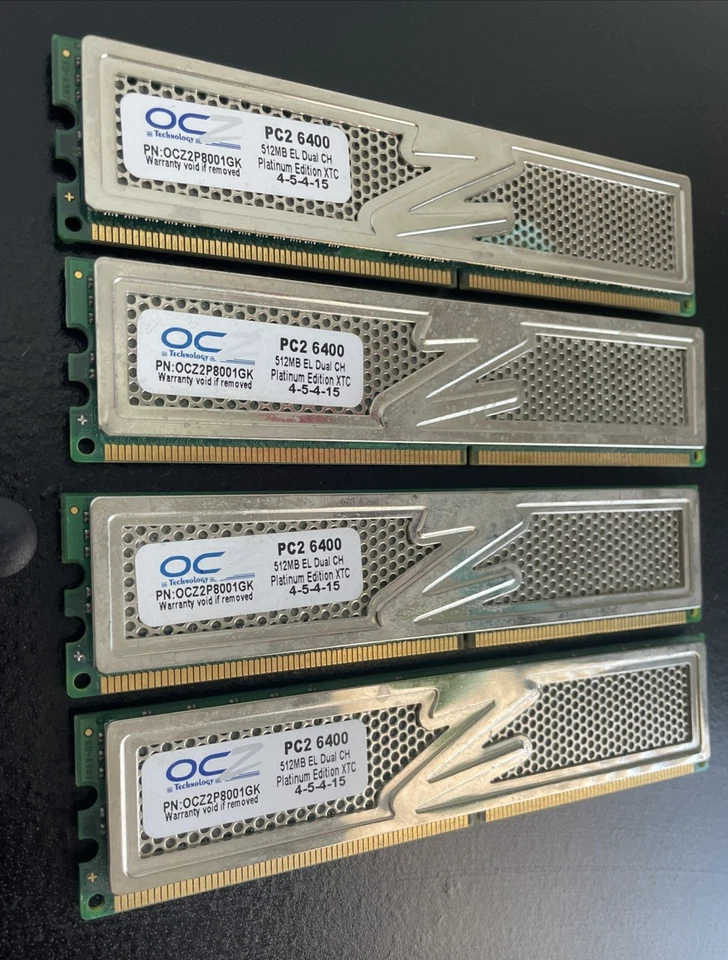 Lote de 4 OCZ Platinum Edition XTC PC2-6400 DDR2 512 Mb EL Dual CH Foto 2 de 4