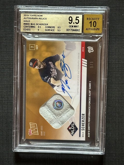 Topps Now Max Scherzer 2019 980E 1/1 GOLD Auto Relic BGS 9.5 Gem Mint w/ 10 Auto