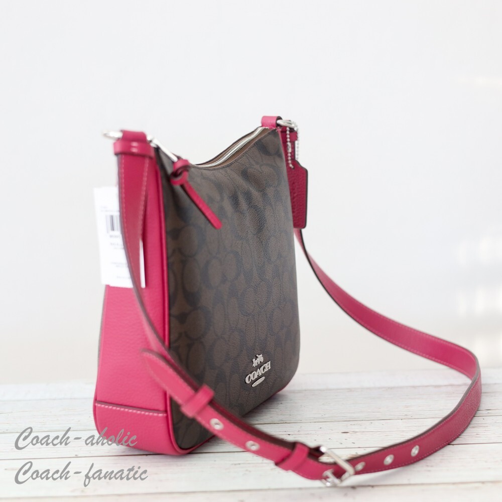 NWT Coach C1649 Ellie File Bag In Signature Canvas Brown/Bright  