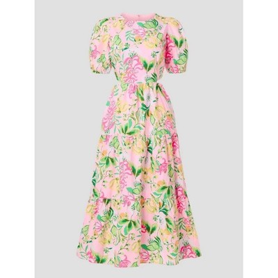 Lilly Pulitzer || Lyssa Cutout Cotton Midi Dress in Via Amore Spritzer Pink 8