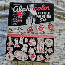 Rare Vtg 40s Weber Costello Alphacolor Dry Tempera Textile Painting Set Stencils
