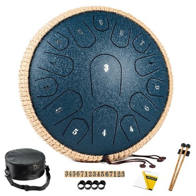 13'' Steel Tongue Drum - 15 Notes Handpan with Music Book, Mallets & Carry Bag, D