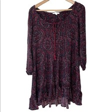 American Eagle Paisley Boho Dress Long Sleeve Size Small V-Neck Short Mini