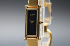 [Exc+5] GUCCI 1500L 12mm Black Dial Women's Rectangle Bangle Watch From JAPAN