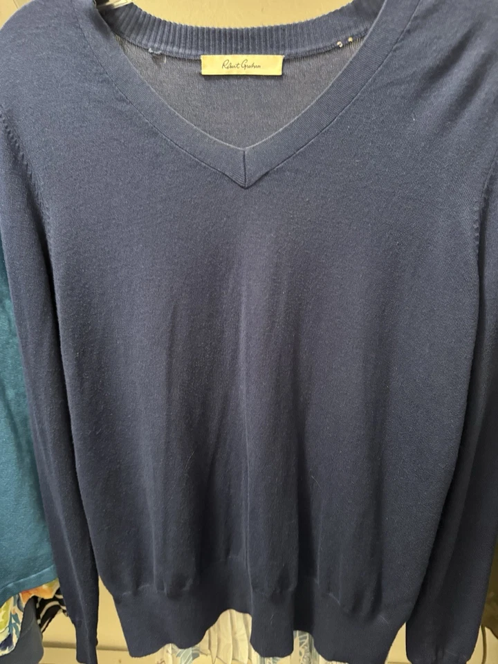 Suéter Robert Graham Azul Grande Floral Plisado Espalda Boho Femenino Artístico Foto 3 de 4