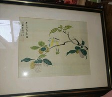 Signed Antique Framed Matted Chinese Silk Painting Wall Art Birds Flowers READ 