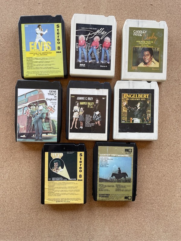 Vintage 8 Track Lot Of 8, Elvis, Dolly Parton, Gene Tracy, Jeannie C Riley, Etc.