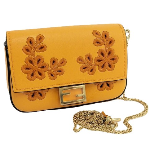 FENDI Chain Shoulder Bag Nano Baguette Leather Orange 7AR844