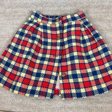 Sears Girls Vintage Preppy A-Line Skirt Button Plaid Red Blue 5