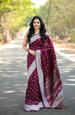 Soft Lichi Silk Sari Beautiful Rich Pallu Jacquard Work Saree With Blouse New