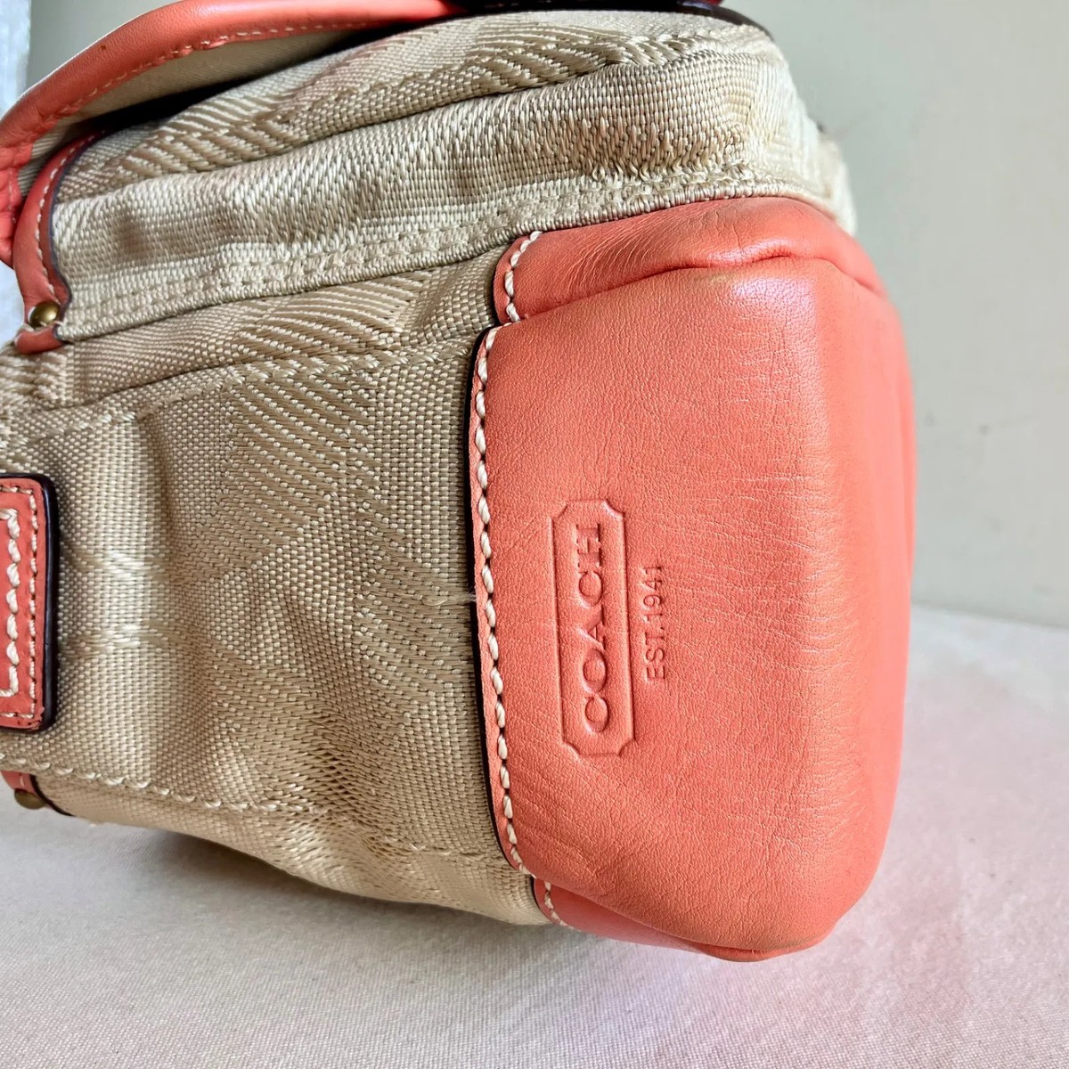 Coach y2k Legacy Pink Leather Canvas Double Turn lock Shoulder Bag