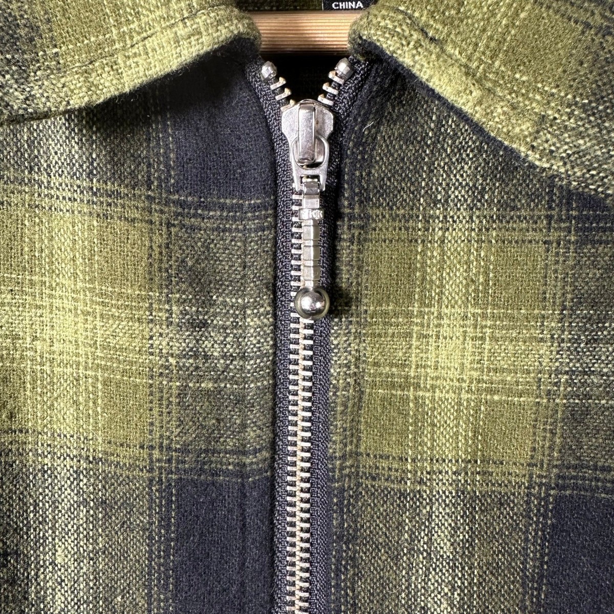 Stussy Shadow Plaid Zip Up Flannel Shirt Green Black Mens Medium Stussy Shadow Plaid Zip Up Flannel Shirt Green Black Mens Medium