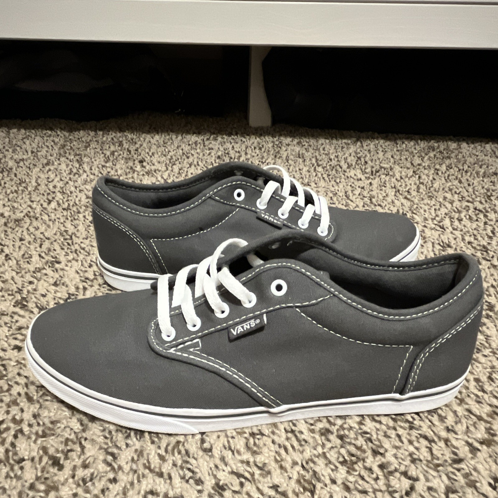 VANS Men's Canvas Lace-Up Sneakers Gray/White US 7.5 Rubber Sole