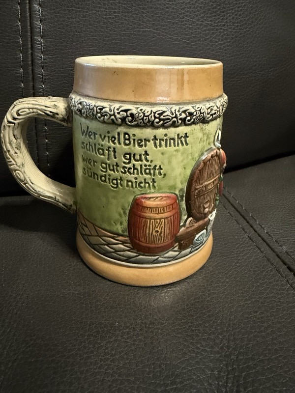 Made in West Germany German Beer Mug Stein Embossed Tavern Scene Breweriana