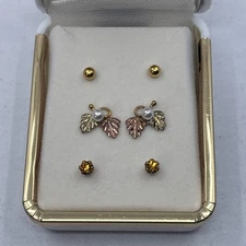 Black Hills Gold Earring Set 10K Interchangeable Studs November Topaz Color