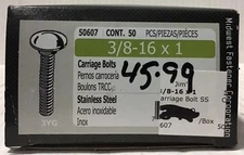 MIDWEST FASTENERS 3/8-16 X 1 STAINLESS STEEL CARRIAGE BOLTS 50607 (50-COUNT BOX)