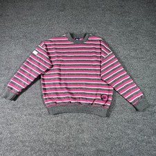 VINTAGE 80s Nike Sweatshirt Women's L Pink Striped Running Performance Pullover