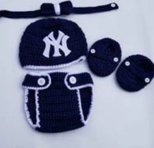 Crochet Baby Boy New York Yankees Baseball Inspired Outfit Photo Prop 