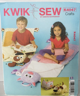Kwik Sew K4047 Kids Lined Zippered Sleeping Bag with attached cat/dog pillow NEW