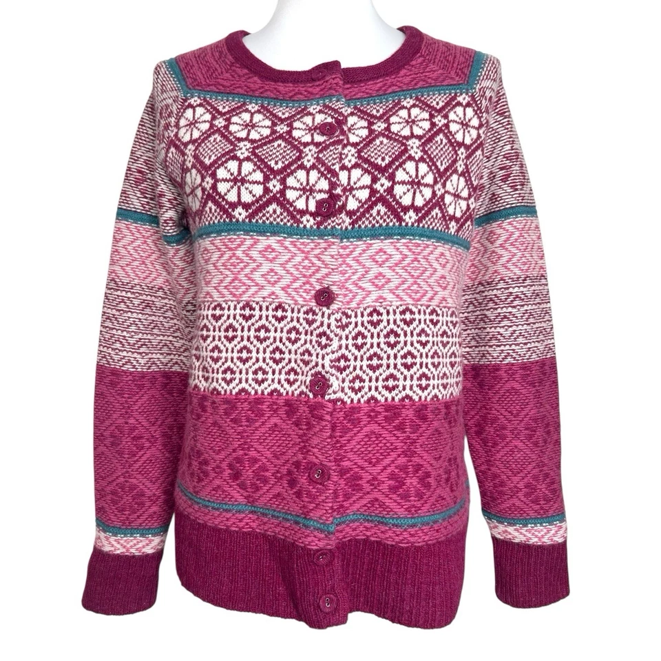 Cárdigan Sundance Fair Isle S Púrpura Rosa Nórdico Boho Cottagecore Lana Suéter Foto 3 de 4
