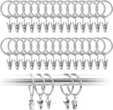 50PCS Metal Curtain Rings - 25mm Rod Ring Clips with Hook - Sliding Eyelet... 