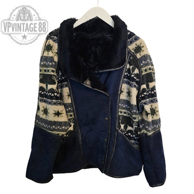 Vintage Aztec Navajo Bomber Jacket - Inca Style Blue Festival Coat